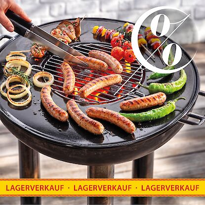 Lagerverkauf Grillzubeh&ouml;r und Holzkohlegrill &ndash; Bratw&uuml;rste, Gem&uuml;se und BBQ-Genuss mit Rabattaktion