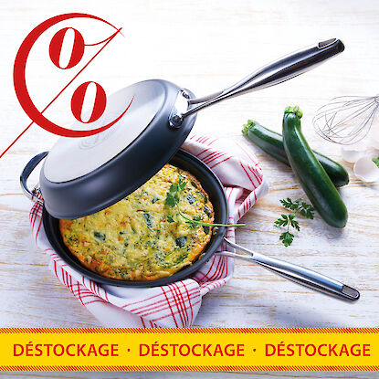 Po&ecirc;le en promotion avec omelette aux l&eacute;gumes et courgettes pour une cuisine vari&eacute;e en liquidation de stock