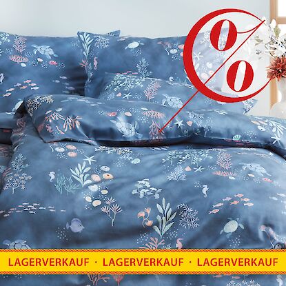 Lagerverkauf Bettw&auml;sche mit maritimem Unterwasser-Motiv &ndash; Bettbezug mit Korallen, Seesternen und Meeresschildkr&ouml;ten