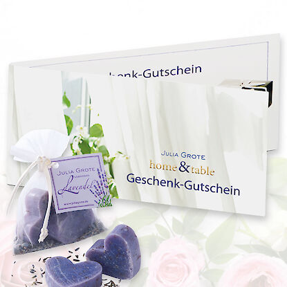 Julia Grote Geschenkgutschein mit Lavendelseife, perfekt als Geschenk für Wohlfühlmomente