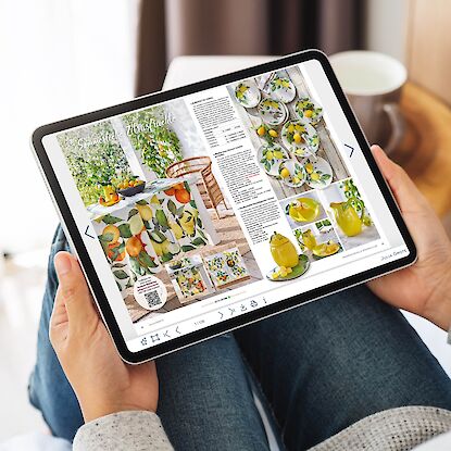 Digitalkatalog von Julia Grote auf Tablet – bequem online blättern und stilvolle Wohnideen entdecken.