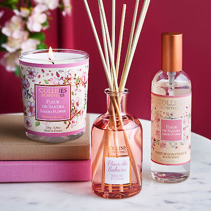 Duftkerze, Raumduft und Raumspray in Sakura-Edition von Collines de Provence