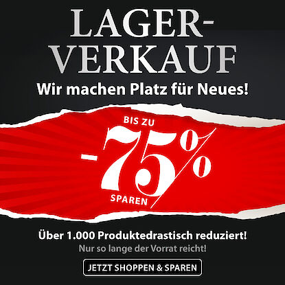 Banner mit Text Lagerverkauf und -75%-Störer