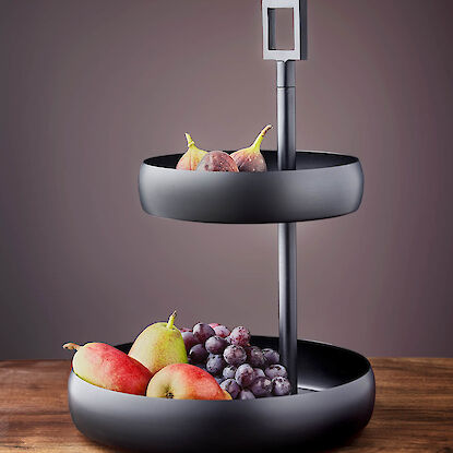 2 stöckige schwarze Obstschale
