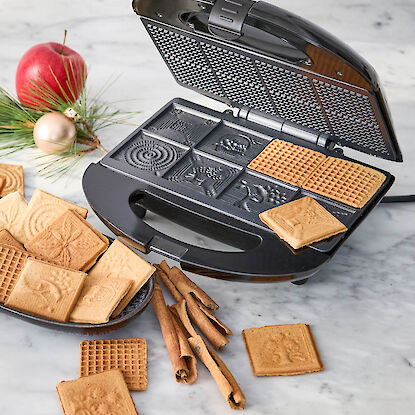 Weihnachtliches Spekulatius-Waffeleisen mit Mustern für feines Buttergebäck – ideal für festliche Kekse