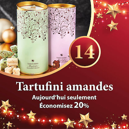 Bannière avec boîte d’amarettini ouverte et biscuits emballés, avec réduction de 21 %.