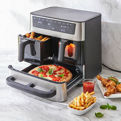 Airfryer mit Pizzafach und zwei weiteren F&auml;chern